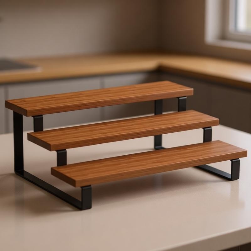 Practical Wood And Metal Constructed Desktop Shelf Unit 3 Tiers Storage Rack For Water Glasses Perfume Bottles