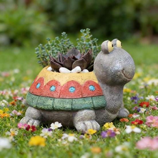 Flowerpot Colorful Turtle Shape Resin Planter Cartoon Style Indoor Outdoor Decorative Gardening Container