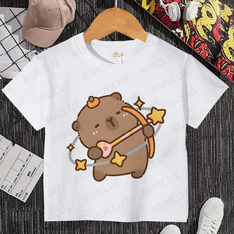 Dětské oblečení Kawaii Kreslený Anime Kapybara Tričko s krátkým rukávem Roztomilý Milovník Kapybar Zvíře Kapybary Harajuku Tričko Dárek