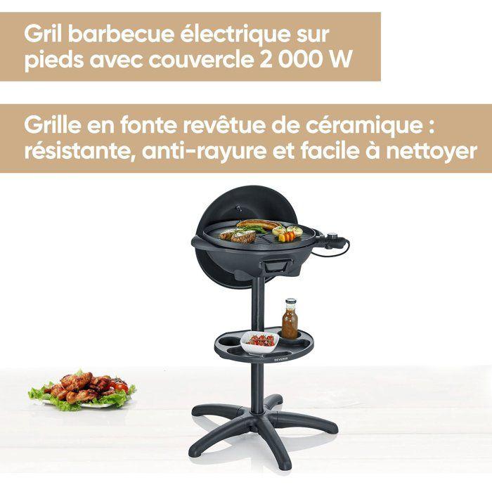 Barbecue électrique sur pieds - SEVERIN - PG8541 - 2000 W - Grande surface de cuisson Ø 41 cm - Thermostat réglable - Noir mat