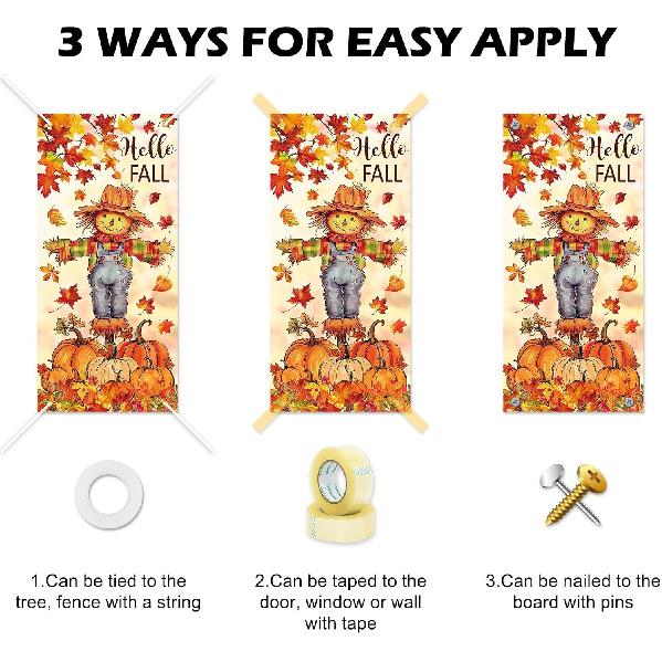 Fall Door Banner Cover Scarecrow Pumpkin Leaves Hanging Banner Autumn Photo Background for Thanksgiving Party Home School Classroom Supplies, 31.5 x