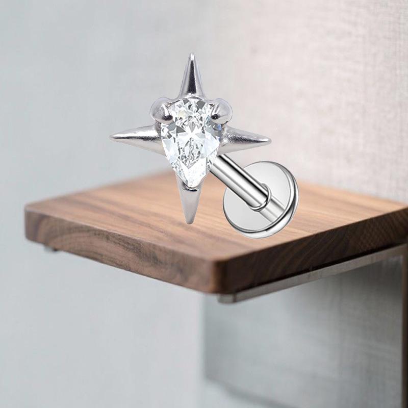 Herzförmiger Katzen-Ohrknochen-Stecker Piercing Schmuck mit lila Zirkon G23 Titan - Designer-Stil, Modisch, Schlicht.