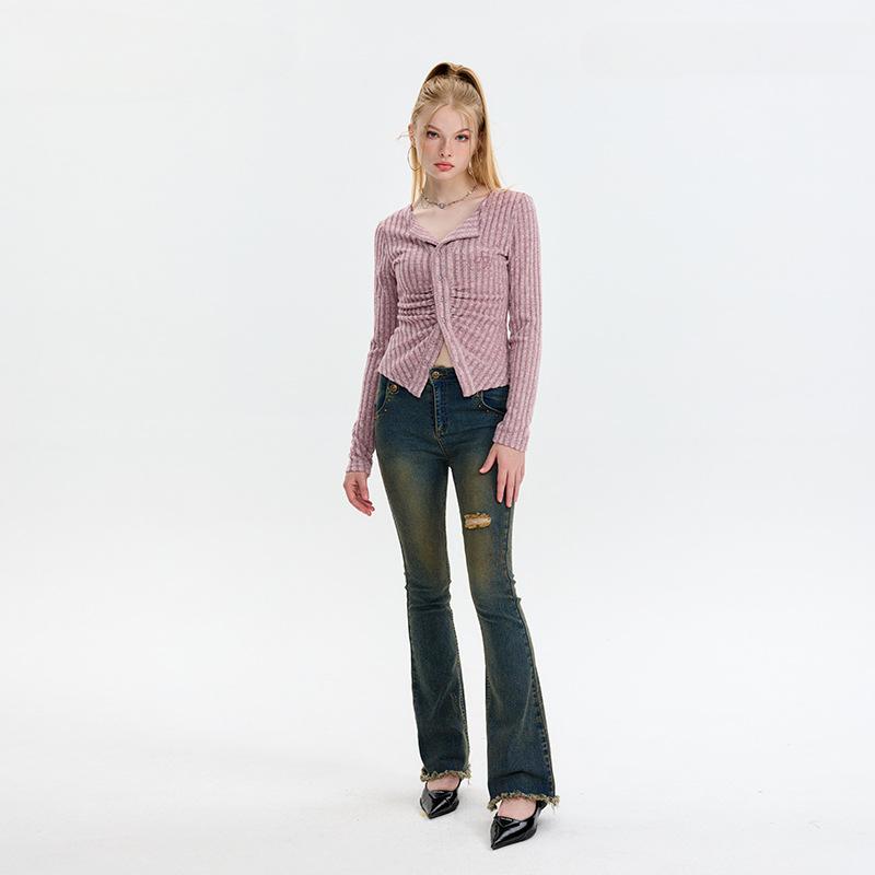 Autumn Women's Blouse Sexy Temperament Knitted Cardigan Single-breasted Long-sleeved Tide Top