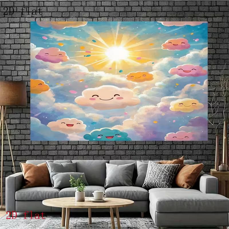 

2D Flat Print Kids Cartoon Clouds Tapestry for Bedroom & Living Room Decor 47.2x31.5inch/120*80cm