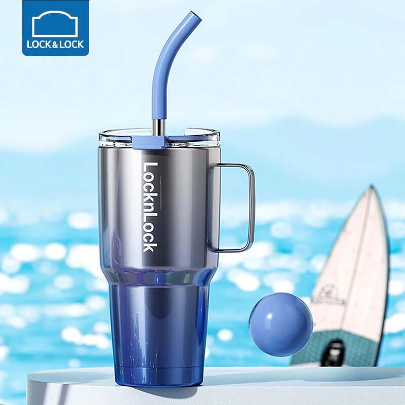 LOCK&LOCK Mirror Blue Double-Drink 800ml Insulated Tumbler