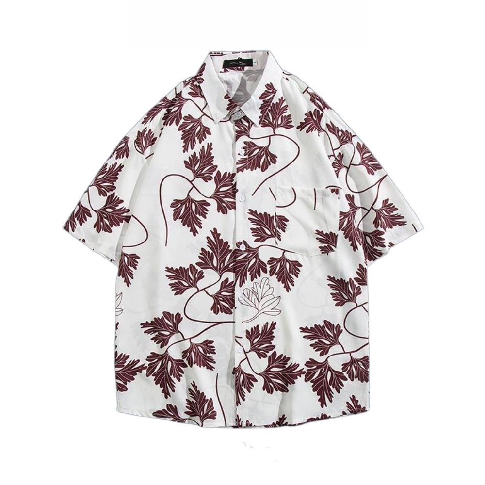 

Лист Унисекс Футболки с коротким рукавом Ледяной шелк Парная Блузка с цветочным принтом Парная одежда Футболка Отпуск XXL белый