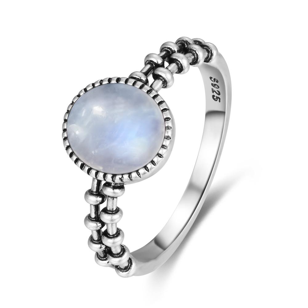 Vintage 925 Sterling Silver Natural Moonstone Rings Bohemia Oval Shape Retro Ring Gifts Fine Jewelry for Women Men