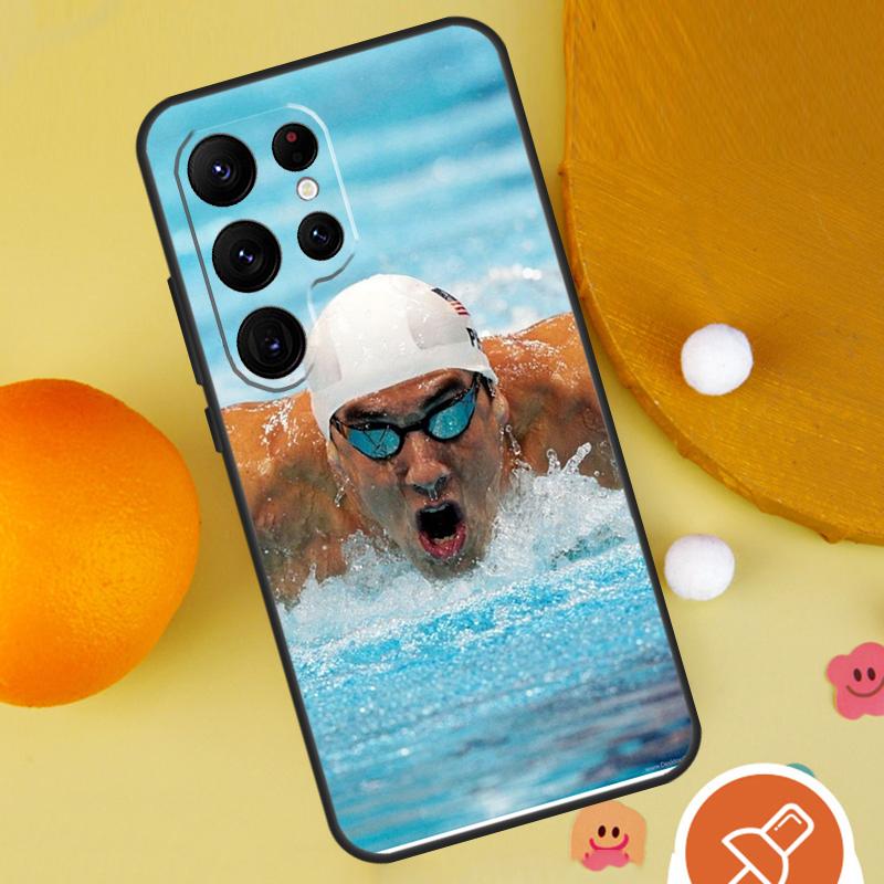 Michael Phelps Swimming Phone Case For Samsung Galaxy S25 Ultra S24 S23 S22 S21 Ultra S9 S10 Plus S20 FE Funda Cover