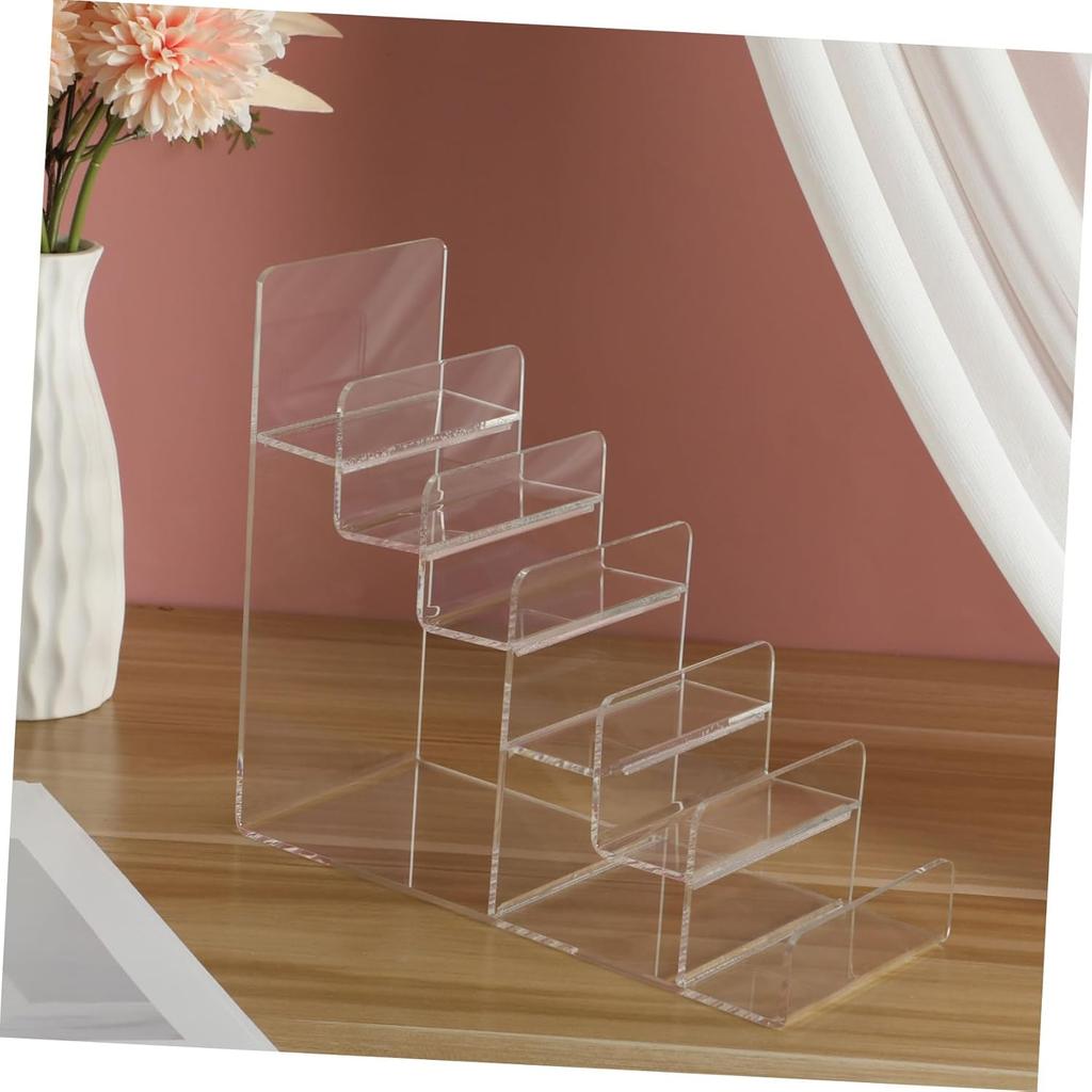 Cabilock Purse Stands for Display, 6-Tier Acrylic Clear Display Risers 7.8" Purse Perfume Organizer Stand Holder, Clear Tiered Multi Slot Vendor