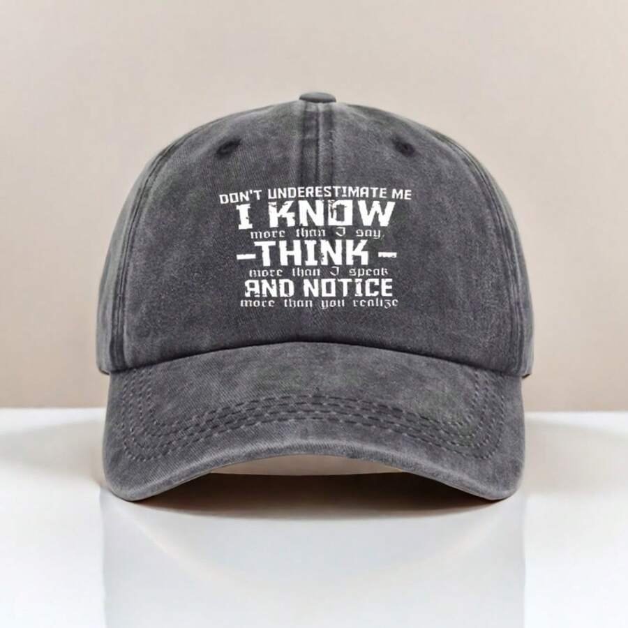 Vintage Baseball Cap With Sarcastic Text Print Adjustable Strap Dark Gray Polyester Hat For Adults