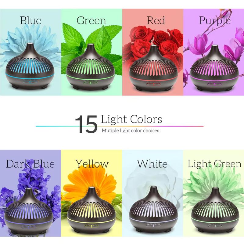 Wireless 500ML Aromatherapy Essential Oil Diffuser Woodstove Ultrasonic Air Humidifier Cool with 7 Color LED Lights