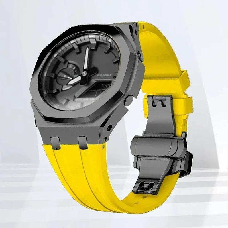 Mod-kit för Casioak GA2100 GA2110 Metallfodral Bezel Gummiarmband För Casioak GAB2100 2110 Modifieringssats Fodral Med Skruvkorrigering