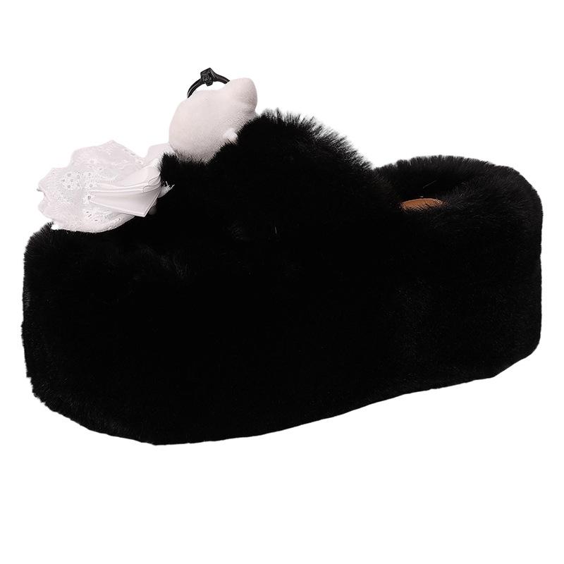 Bear casual bag head fluffy slippers women's 2025 autumn and winter new fashion warm home lazy shoes one-word cotton tow