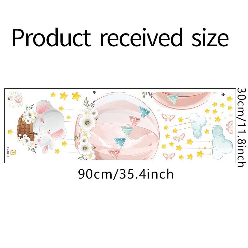 1 Pcs Cute Cartoon Animal Elephant Hot Air Balloon Wall Stickers For Children's Room Nursery Bedroom School Home Decoration