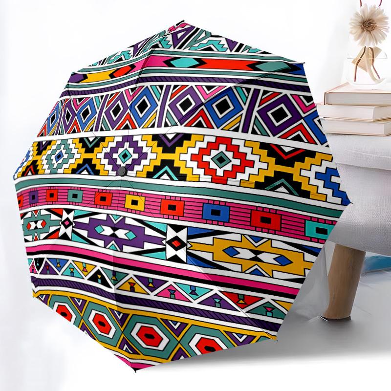 1pc Tribal Pattern Fashionable Automatic Opening/Closing Folding Umbrella with 8 Bones, Windproof Portable, Daily Use140