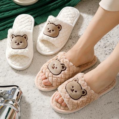Pantofole di Cotone Moda Autunnale da Donna a Punta Aperta Pantofole di Peluche Inverno Casa Antiscivolo Calde Carine Cartone Animato Interno Casa Pavimento Pelliccia Pantofola