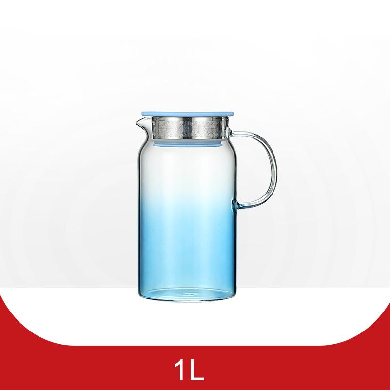 Creative color filter juice pot large volume gradient blue glass teapot household explosion-proof cool teapot cup holder set