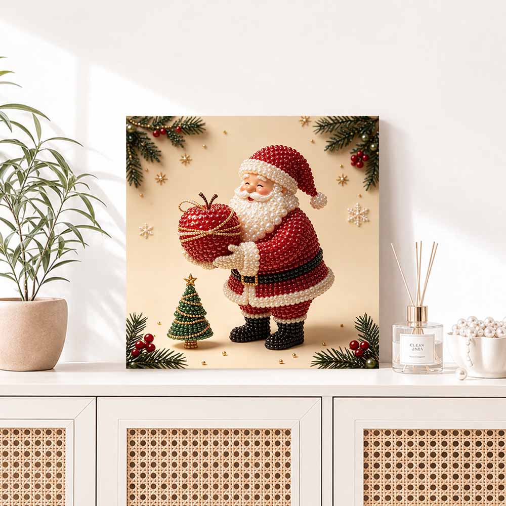 Pearl Painting Santa Claus with Apple Christmas Art Kit Handmade DIY Home Decor Painting