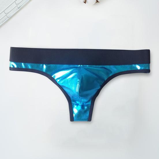 Men Club Panties Elasticity Contrast Color Quick Dry Glossy Surface Low Waist Clubwear Faux Leather Underwear Men Nightclub Thong Male Inner