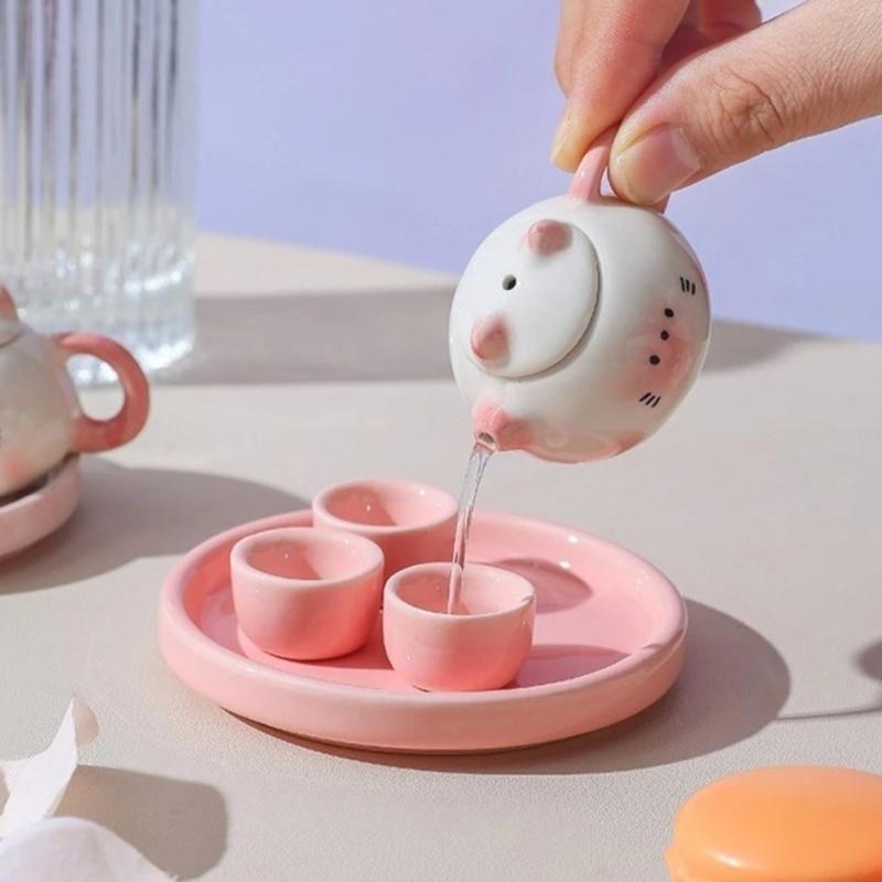 Chinese Style Mini Ceramic Teapot Ornaments Traditional Smooth Milk Tea Lid Accessories Exquisite Ceramic Cat Ear Pot Home Decor