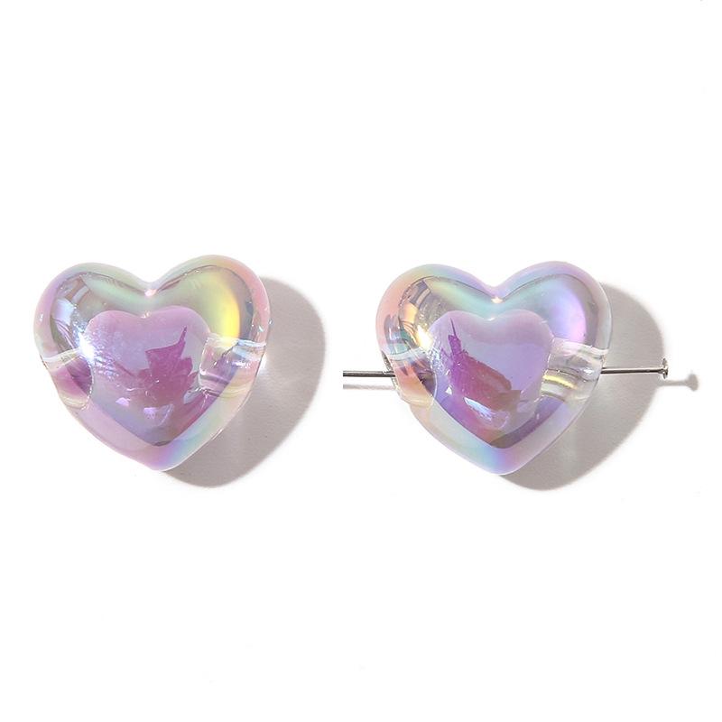 Irisierende Acrylherzperlen - Pfirsich, Transparent, DIY Schmuckzubehör