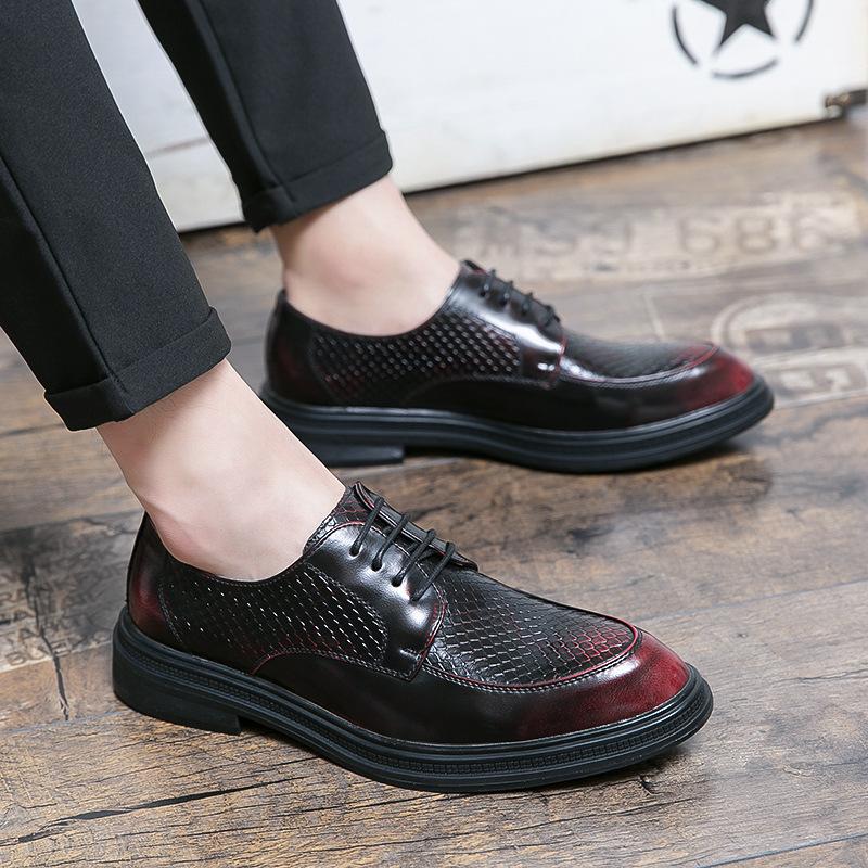 

Leather shoes business dress office casual shoes black woven pattern low top 44 коричневий
