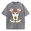 Summer Men Japanese Anime T Shirt Washed Cotton Vintage Aesthetic Cartoon Graphic Streetwear Loose Daily Tops