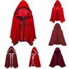 Elegante Mantello con Cappuccio in Velluto Rosso per Donna con Pizzo Arricciato e Bordi a Volant per Tutte le Stagioni