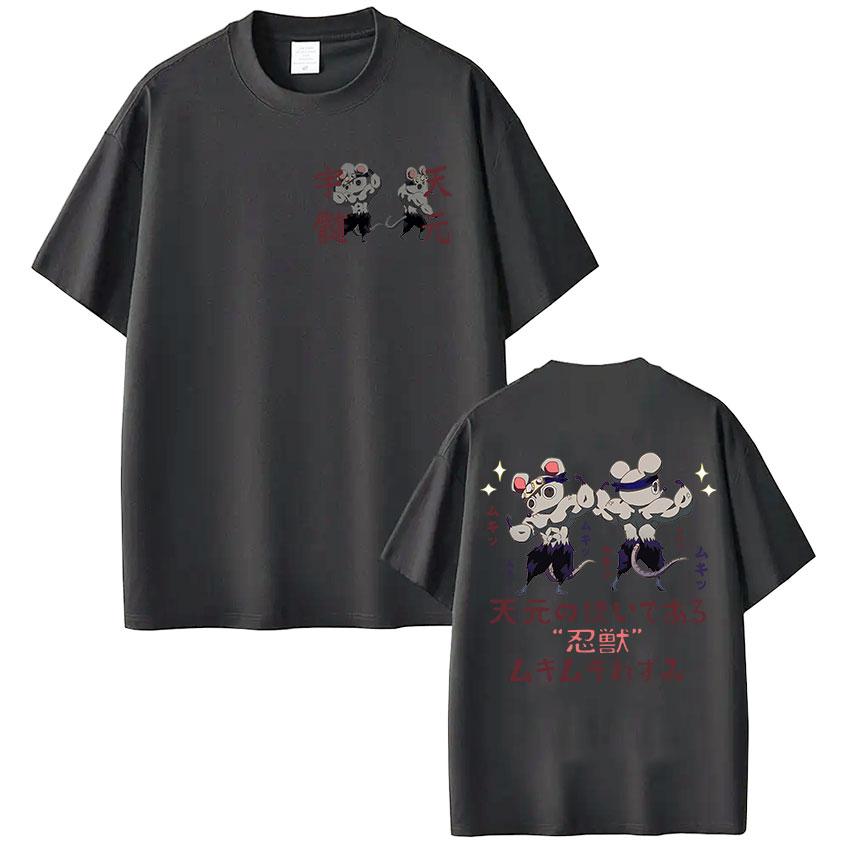 Japan Anime Demon Slayer Uzui Tengen Graphic T-Shirts Men Women Funny Muscular Ninja Mice Muki Muki Gym Cotton Short Sleeve Tees