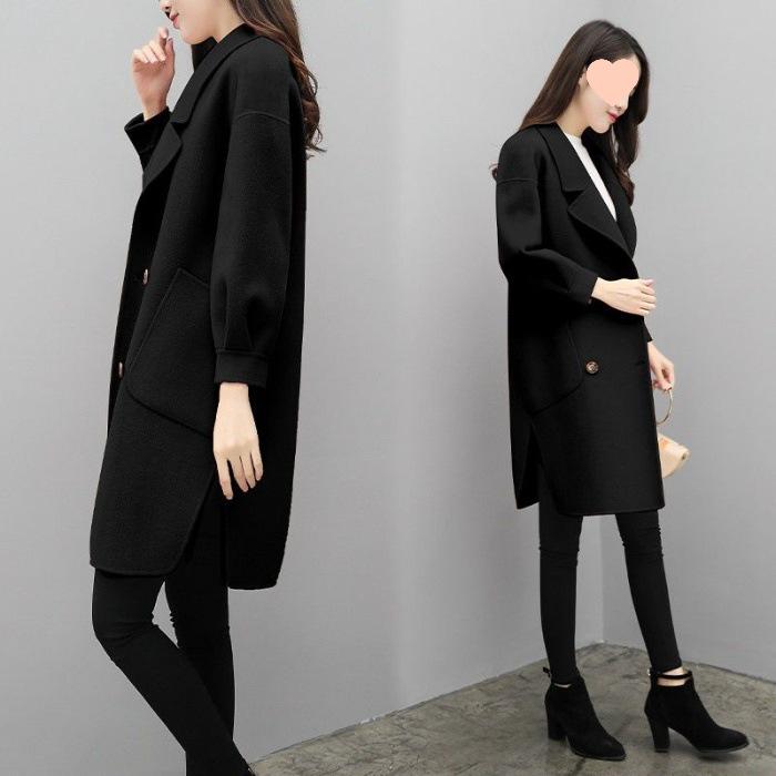 2025 Autumn/Winter Purple Wool Lantern Sleeve Mid-Length Women's Coat