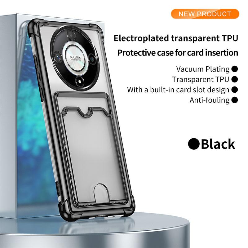 

Однотонный чехол для телефона из мягкого ТПУ с гальваническим покрытием по краю и слотом для карт для Honor 200 Lite 90 70 X6B X7A X7B X7C X8A X8C X9B, задняя крышка Honor X9b чёрный