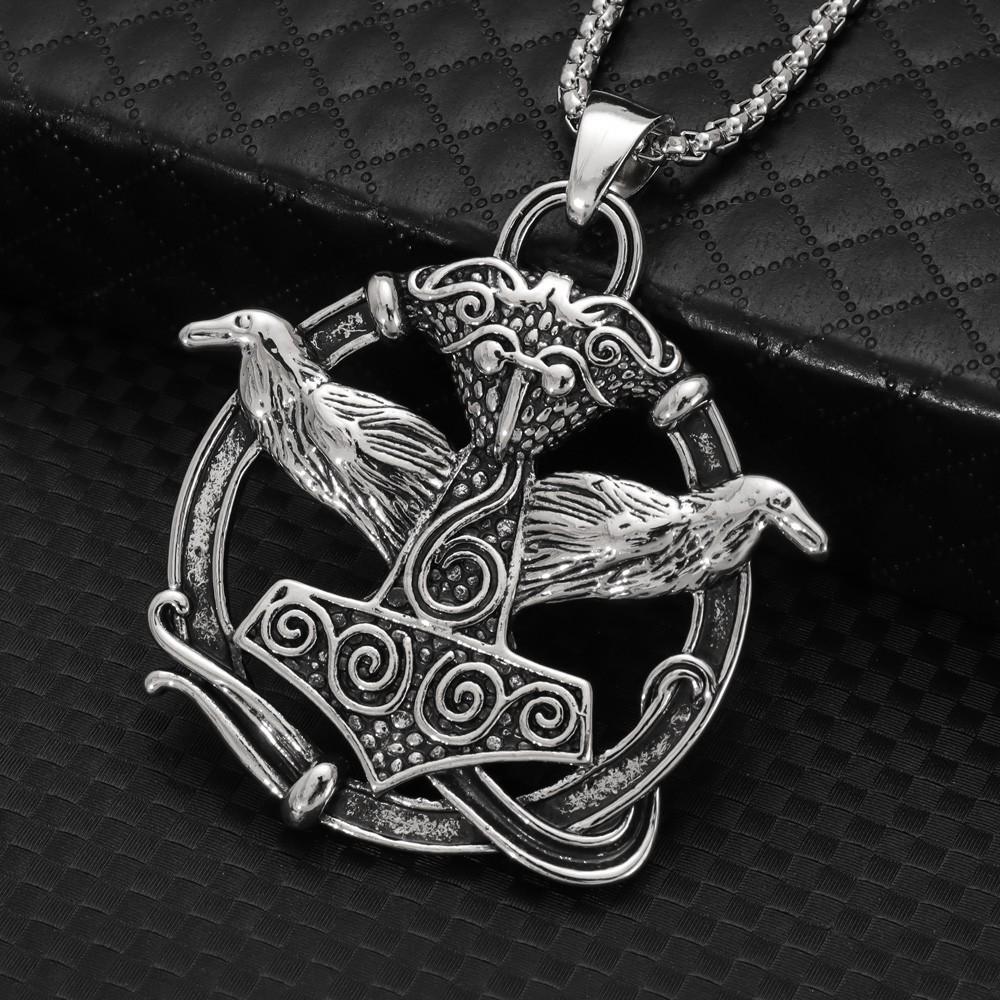 Crow Thor's Hammer Necklace Fashionable Men's Retro Celtic Pendant Necklace