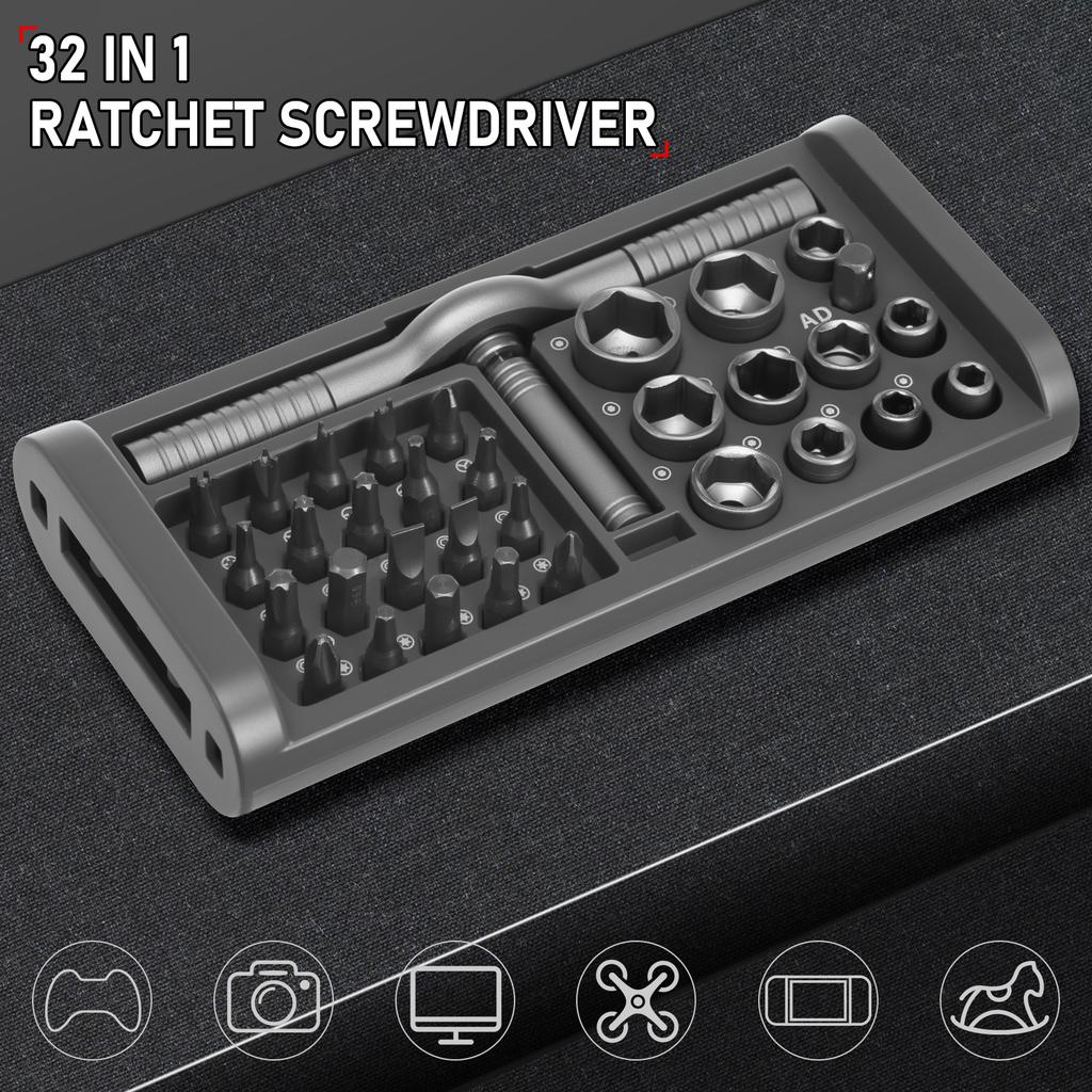 Magnetic Screwdriver Set 32in1 Ratchet Screwdriver Set Multi Bit Screw Driver with Detachable Ratchet Handle for Computer Repair