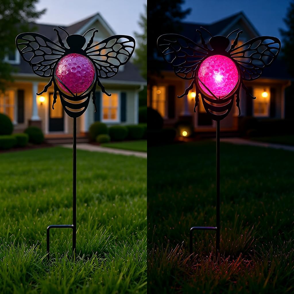 2Pcs Metal Solar Garden Stakes Outdoor Decor Waterproof Animal LED Light Cat Butterfly Bee Fairy Stake for Yard Lawn Path Gift