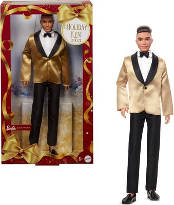 Barbie Holiday Ken Brunette Signature Black Doll House for Pretend Ages 6 and JGK56 Dress-Up Play, Up, Gold,