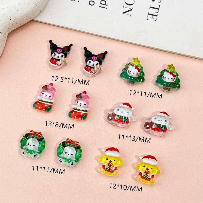 20Pcs Cartoon Creative Christmas Nail Charms Cute Kuromi Hello Kitty Resin Nail Art Festive Diy Nail Decor For Holiday Manicures