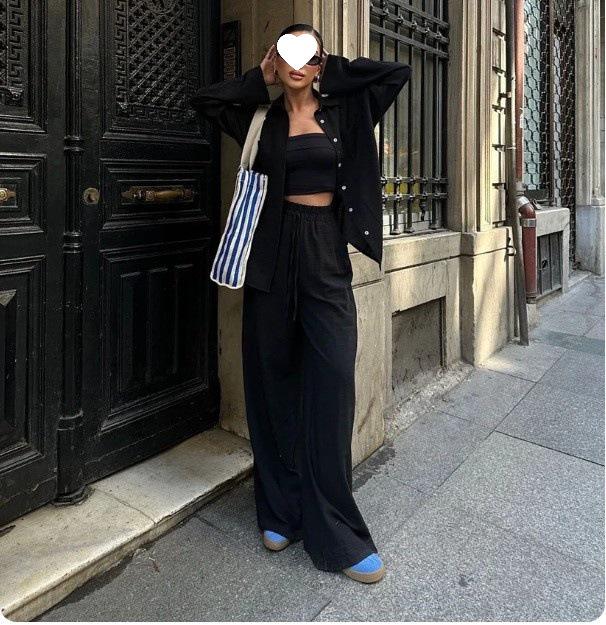 Casual Cotton Linen Solid Color Shirt & Drawstring Wide Leg Pants Set