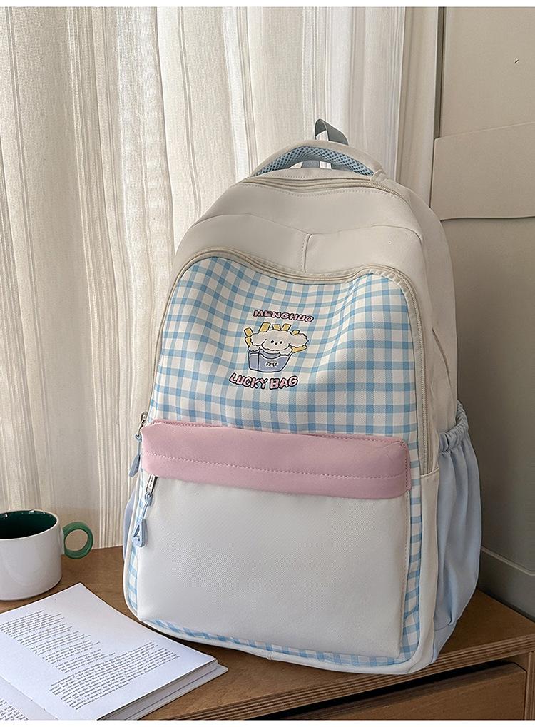Schoolbag Foreign Soft Girl Girl Backpack Ins Japanese Cute Primary School Schoolbag Travel Plaid Cartoon Backpack