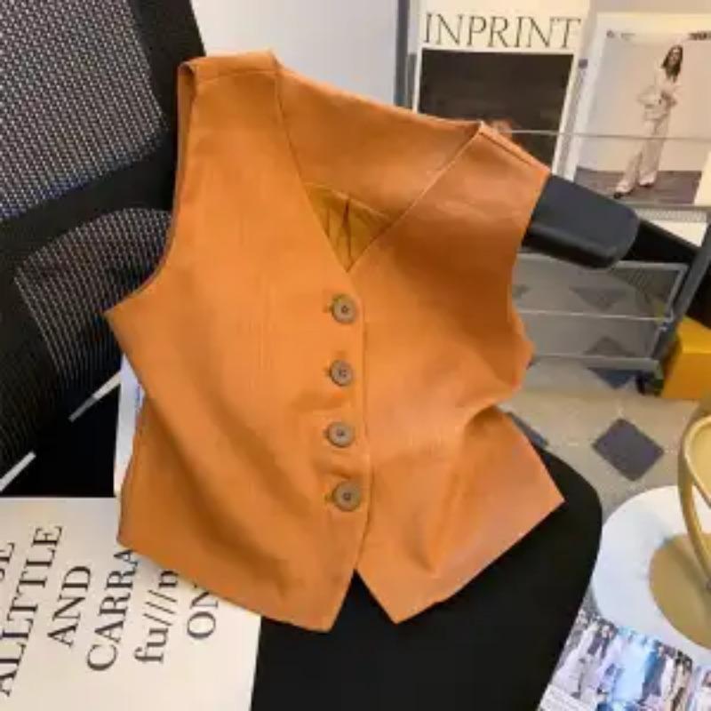 

Old Money Style Linen Suit Vest for Women Spring Autumn New Retro Versatile Jacket Sleeveless Top S червоний