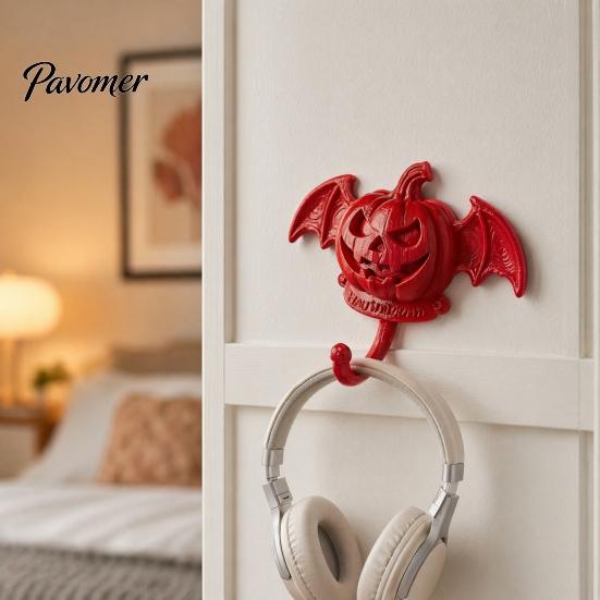 Black Bat Wing Hook Devil Pumpkin Wall Hook, Halloween No-Drill Adhesive for Keys Key Holder Bags, Strong Sticky Damage-Free Decorative Hooks Entryway