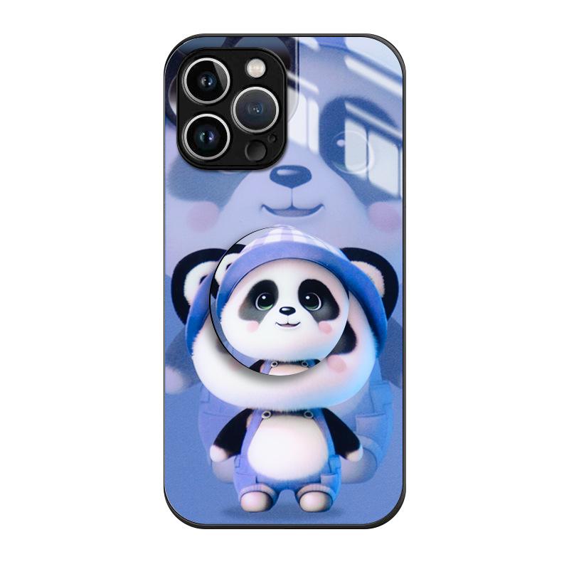 Suitable for Apple 15pro Airbag Stand, Phone Case Telescopic Stand, Glass Cartoon Painted Protective Case
