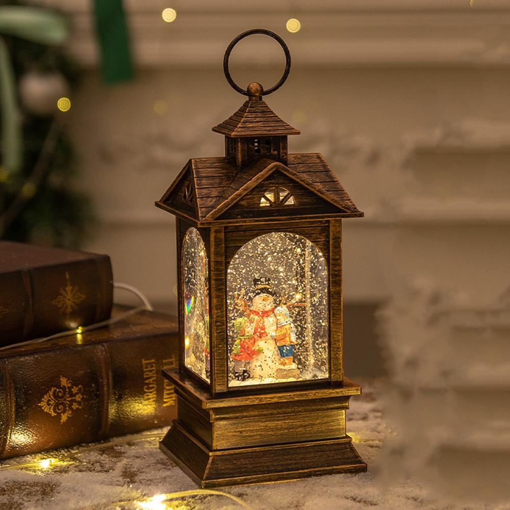 

10.2 x 10.5 x 23.5cm Christmas Lantern Music Box Vintage Night Light Holiday Gift Tabletop Decoration