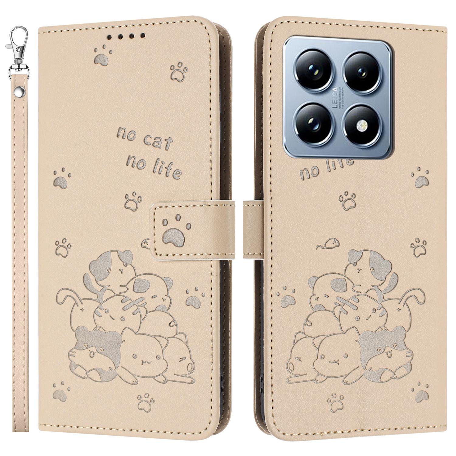 

Чехол для Xiaomi 14T Pro со ремешком, отпечатками кошек, кожаный кошелек, чехол для телефона E