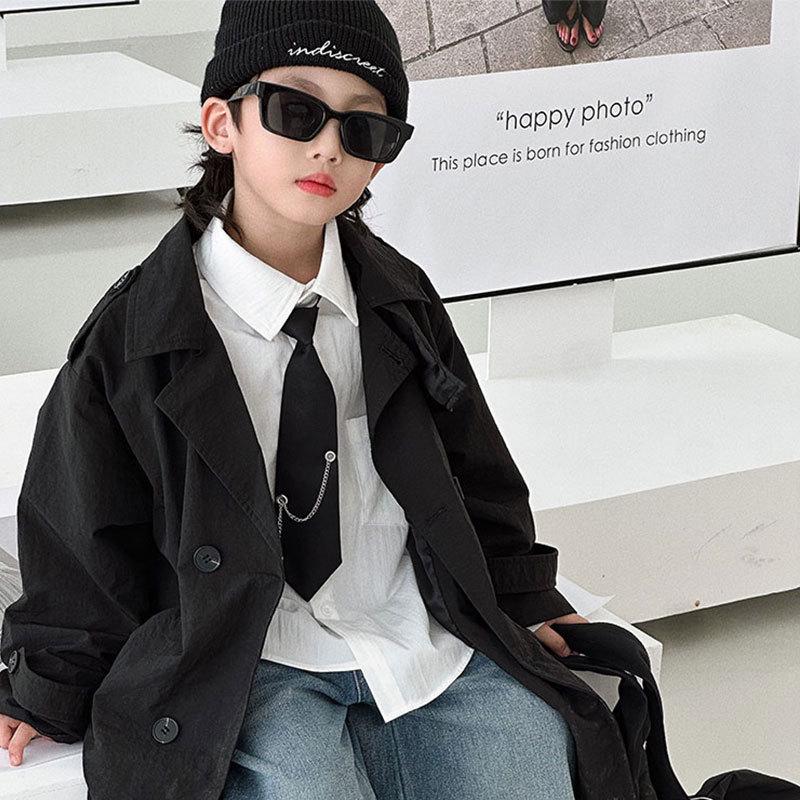 Boys' Mid-Length British Style Trench Coat - Spring/Autumn 2025 Fashion
