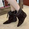 Niche Retro Inner Heightening Pile Boots Women's Short Boots Summer 2025 New Pleated Western Cowboy Boots