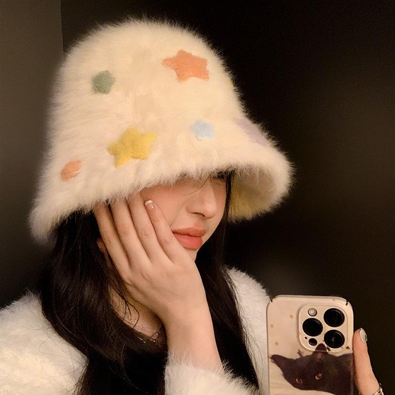 

Зимняя шляпа-ведро из меха кролика 2025, новая, утолщенная, плюшевая, однотонная, закрывающая лицо и демонстрирующая шляпу-тазик adjustable (55-60cm)