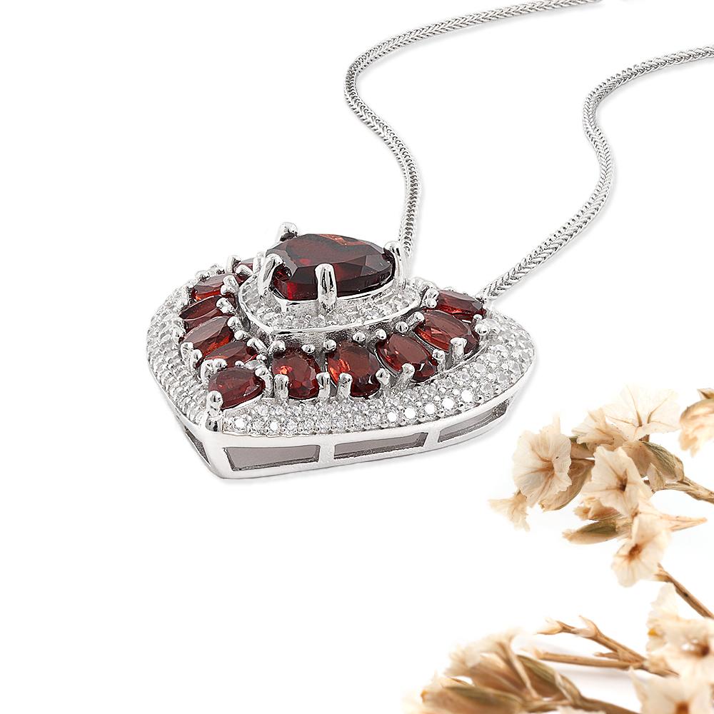 Heart design Natural garnet pendant January Birthstone necklace gorgeous fine jewelry women 925 sterling silver anniversary part
