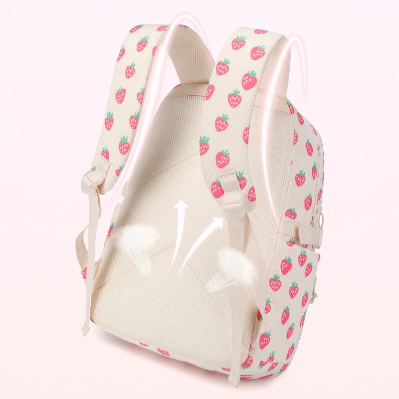 Set de 3 pièces Sac à dos d'école en velours côtelé avec sac à lunch trousse à crayons Sac d'école mignon pour fille Sac à livres Fraise Sac à dos pour adolescents Femmes