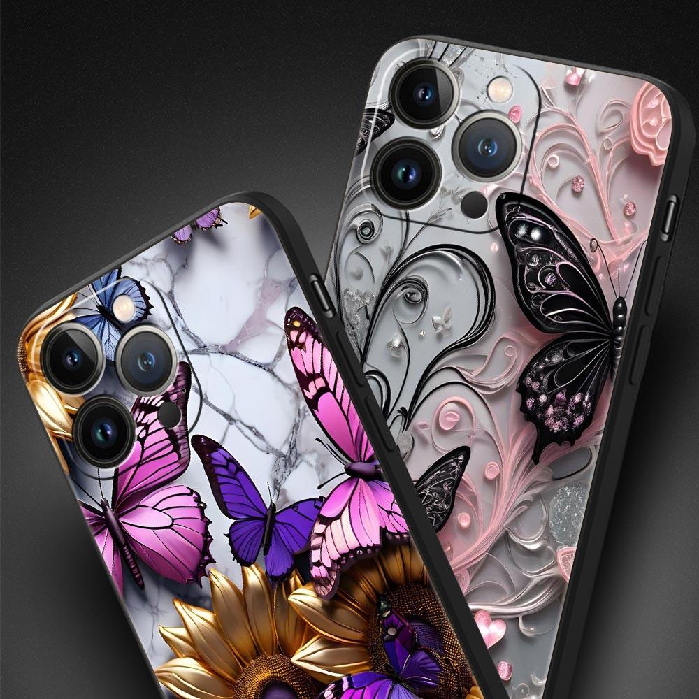 Fashionable Butterfly Flower Pattern Phone Case Cover for iPhone 17 16 15 14 13 12 11 Pro Max 17 Air Plus Soft TPU Shell Fundas
