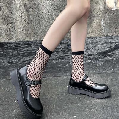 Netzsocken Frühling und Sommer Dünn Ausgeschnitten Fischgrätenmuster Socken Damen Schwarz Sexy Kurz Transparent Netzsocken Sind Vielseitig